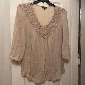 Women's Cream Lace V-Neck Top